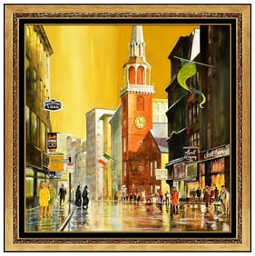 Joseph Frederic Original Watercolor Painting On Board Signed Boston Cityscape