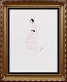 Erte Color Lithograph Original Art Deco Dress Costume Design Signed Art Tirtoff