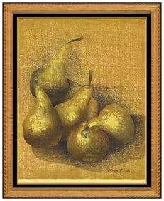 Luigi Rist Original Hand Signed Woodcut Etching Pears Still Life Framed Artwork