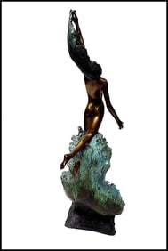 Angelo Basso Over The Wave Bronze Sculpture Signed Nude Female Signed Artwork