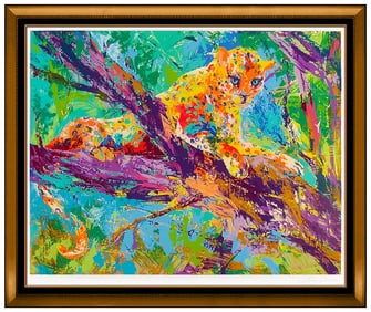 Leroy Neiman Large Serigraph Serengeti Leopard Hand Signed Big Cat Framed Art