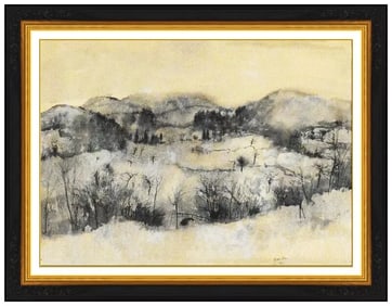 Bernard Gantner Original Gouache Painting Signed Winter Landscape Framed Artwork