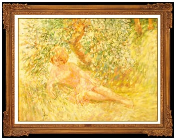 Louis Fabien Large Original Oil Painting On Canvas Female Portrait Floral Signed