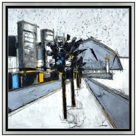 Claude Venard Large Original Painting Oil On Canvas Signed Framed Cityscape Art