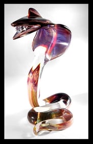 Dino Rosin Original Hand Blown Murano Glass Cobra Snake Crystal Facet Signed Art