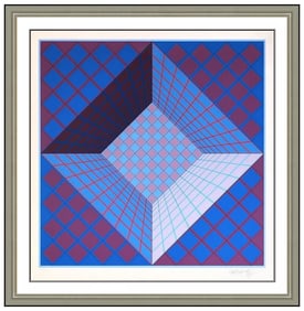Victor Vasarely Pictor Original Color Silkscreen Signed Op Art Illusion Framed