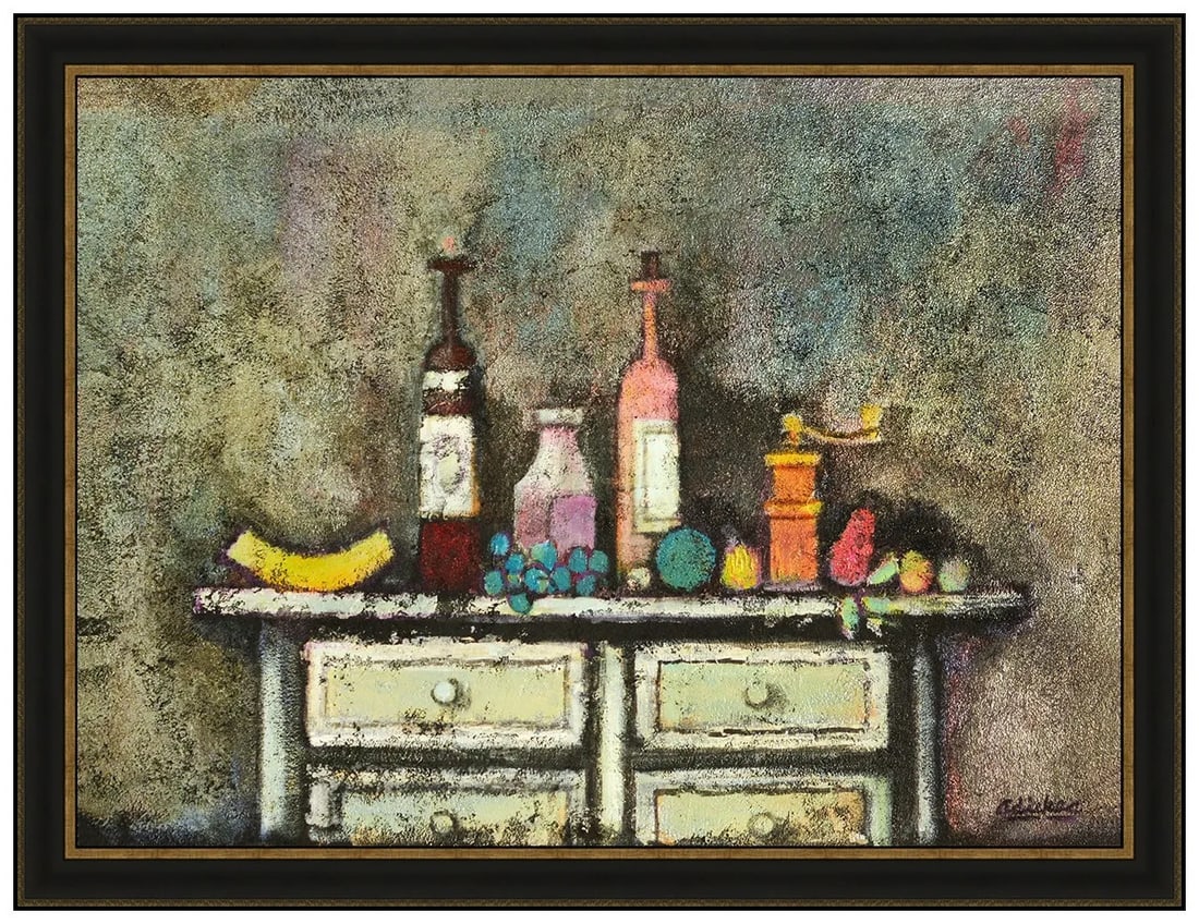 David Adickes Large Original Painting On Board Signed Framed Still Life Artwork: This lot includes:Gallery COA & free domestic shipping (*insurance and international shipping for an additional charge)Artist: David AdickesTitle: Night of GuestsMedium: Acrylic painting on boardSize:
