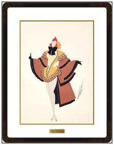 Erte Original Gouache Painting Art Deco Fashion Costume Signed Framed Artwork