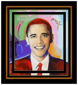 Peter Max Original Acrylic Painting On Canvas President Obama Signed Framed Art