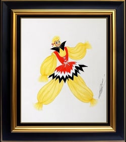Erte Original Gouache Painting Signed Artwork Deco Dress Costume Design Framed