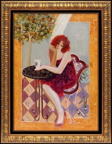 Mahmoud Sabzi Large Oil On Canvas Original Painting Signed Framed Cafe Lady Art