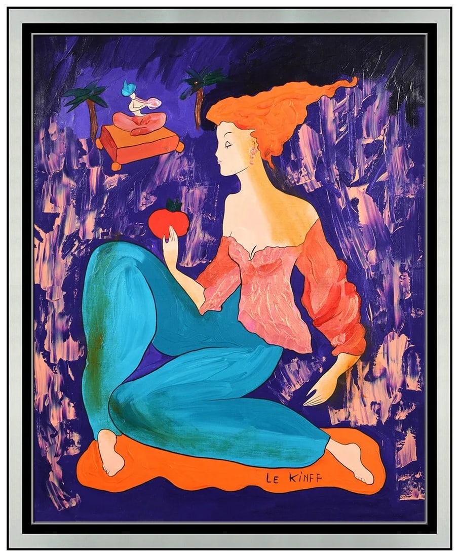 Linda Le Kinff Original Painting On Canvas Female Portrait Signed Framed Artwork (1 of 4)