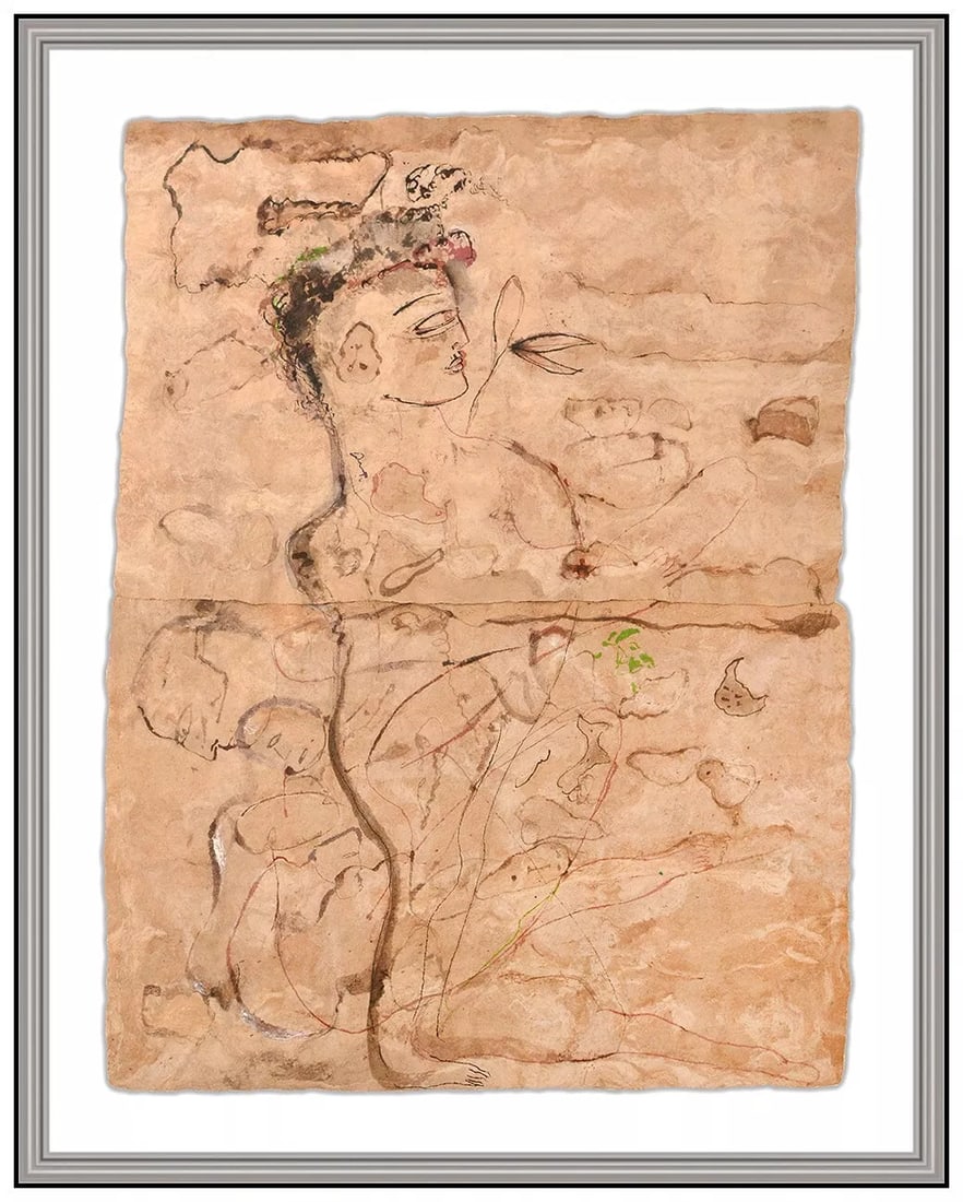 Jamali Large Original Pigmentation Painting On Cork Figure Signed Framed Artwork: This lot includes:Gallery COA & free domestic shipping (*insurance and international shipping for an additional charge)Artist: JamaliTitle: Ethereal EssenceMedium: Pigmentation Painting On CorkSize: 3