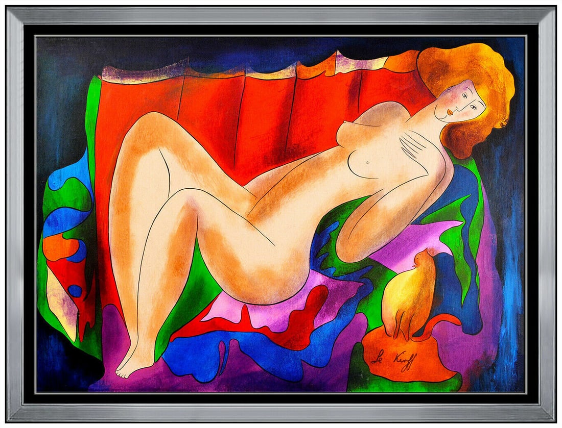 Linda Le Kinff Large Original Painting Oil On Board Nude Female Portrait Signed: This lot includes: Gallery COA & free domestic shipping (*insurance and international shipping for an additional charge) Artist: Linda Le Kinff Title: In Repose Medium: Oil On Board Size: 25" x 35" Fr