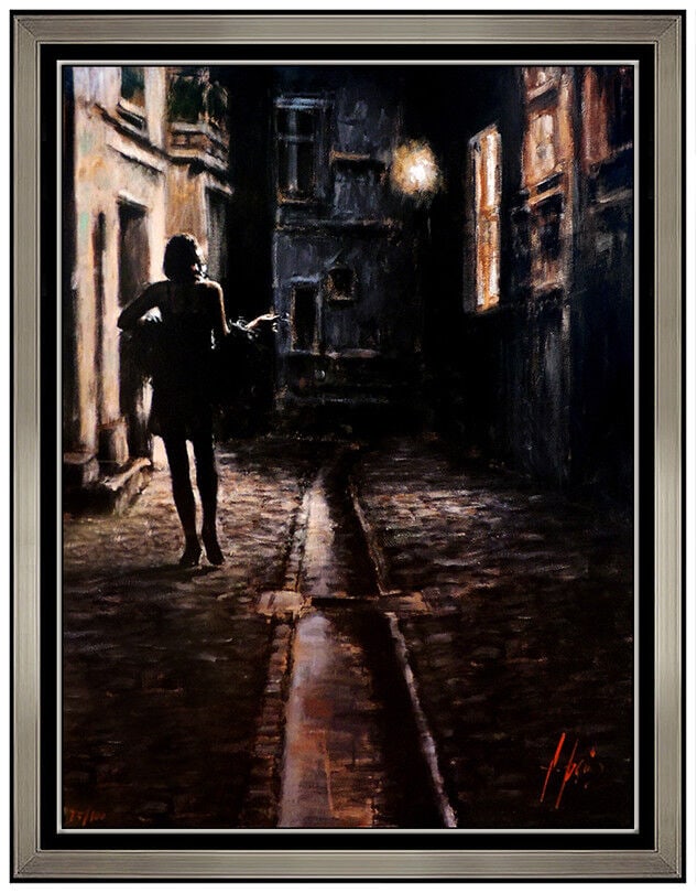 Fabian Perez Large Embellished Giclee On Canvas Signed El Paseo Cityscape Art (1 of 5)