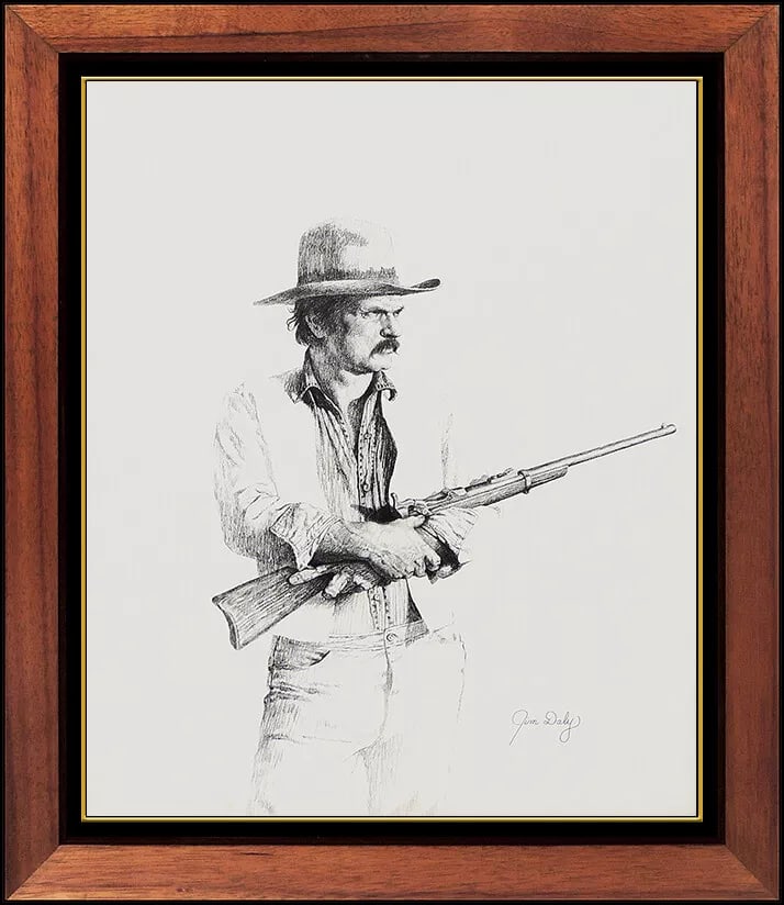 Jim Daly Original Charcoal Drawing Signed Cowboy Portrait Male Illustration Art (1 of 4)