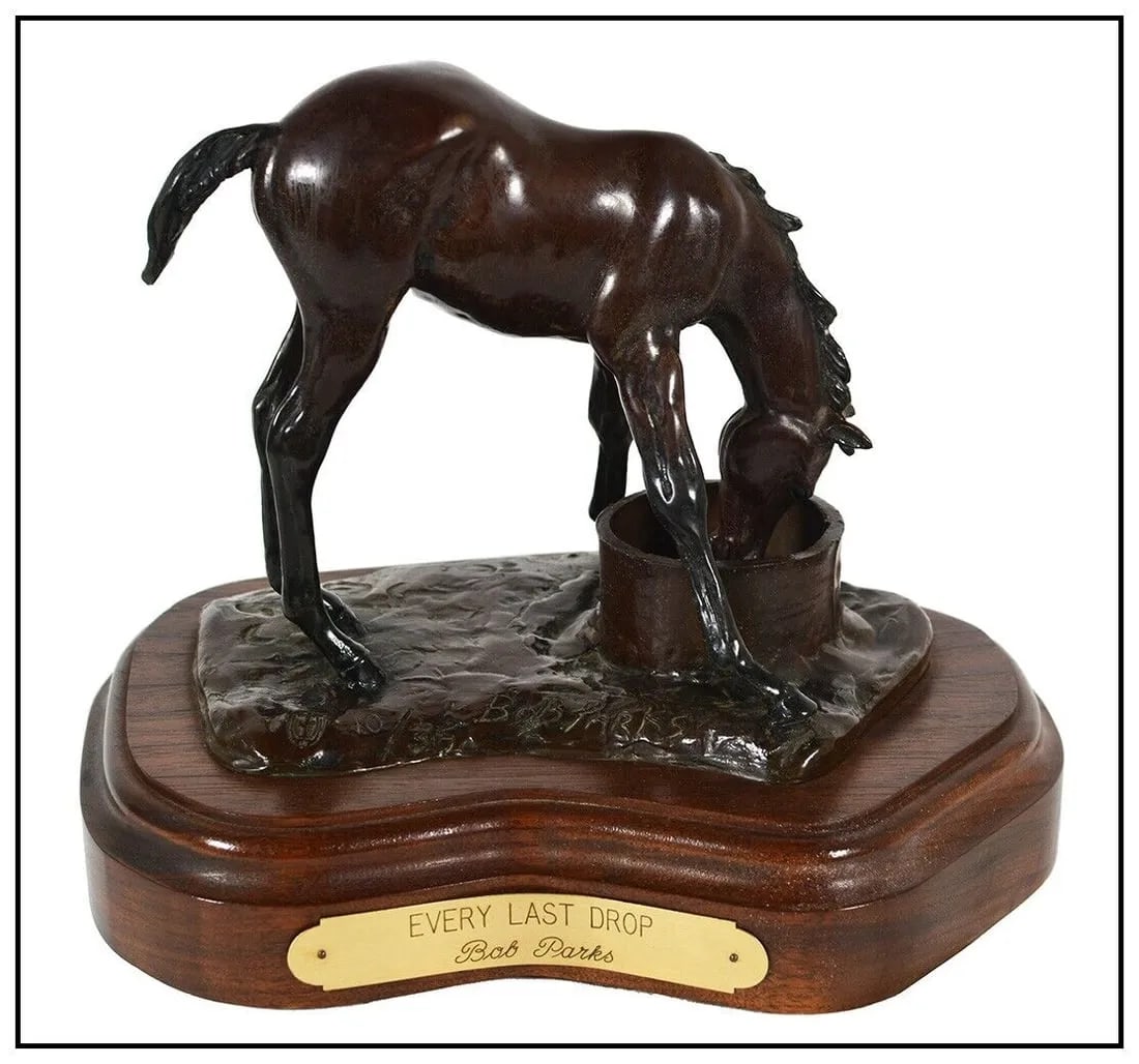 Bob Parks Bronze Every Last Drop Sculpture Animal Horse Western Signed Artwork (1 of 7)