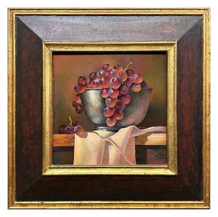 Anton Van Dalen Original Oil Painting On Board Still Life Grapes Signed Framed Art: This lot includes:Gallery COA & free domestic shipping (*insurance and international shipping for an additional charge)Artist: Anton Van DalenTitle: Bowl with Red GrapesMedium: Original Oil Painting o