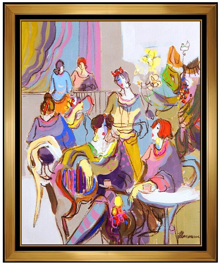 Isaac Maimon Large Original Painting Acrylic On Canvas Signed Ladies Cafe Art