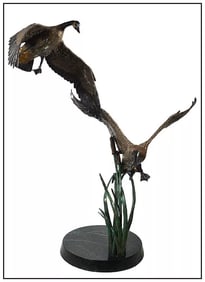 Christopher Smith Large Bronze Sculpture Resting Waters Geese Birds Signed Art
