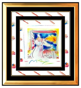 Peter Max Original Painting Pop Art Sage With Cane Rare Acrylic & Pastel Signed