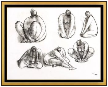 Francisco Zuniga Original Conte Crayon Drawing Signed Nude Female Figurative Art