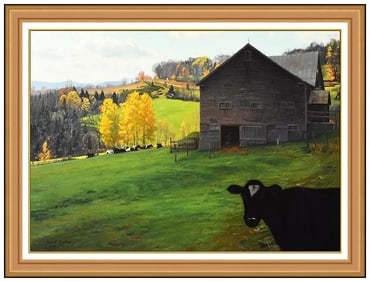 Ronal Parlin Large Original Painting On Canvas Signed Farm Landscape Framed Art