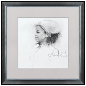 Jonathan Knight Original Graphite Drawing Signed Girl Female Portrait Framed Art