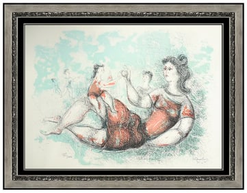 Chaim Gross Color Lithograph Mother Playing Child Signed Female Portrait Artwork