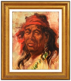 Buck Mccain Original Oil Painting On Board Signed Portrait Native American Art