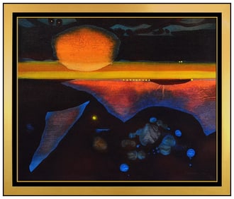 Jorge Damiani Original Abstract Sunset Seascape Painting On Canvas Signed Framed