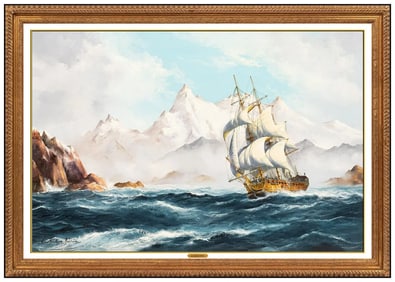 John Bentham Dinsdale Oil Painting On Canvas Large Signed Sailboat Clipper Ship