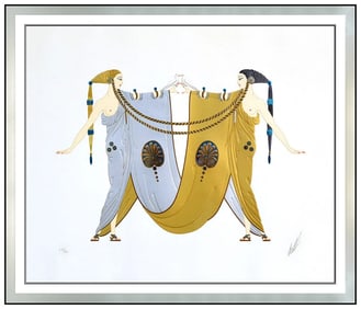 Erte Sisters Original Embossed Serigraph Large Costume Dress Design Deco Atwork