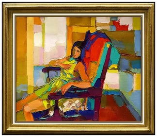 Nicola Simbari Original Painting Signed Oil On Canvas Female Portrait Artwork