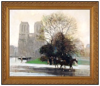 Jules R. Herve Original Oil Painting On Canvas Paris Cityscape Signed Horse Art