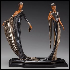 Erte Signed Bronze Sculpture Duetto Original Art Deco Antique Female Dance Large