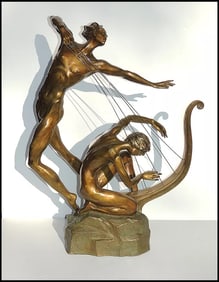 Misha Frid Original Bronze Sculpture Signed Harp Player Authentic Art Music Rare