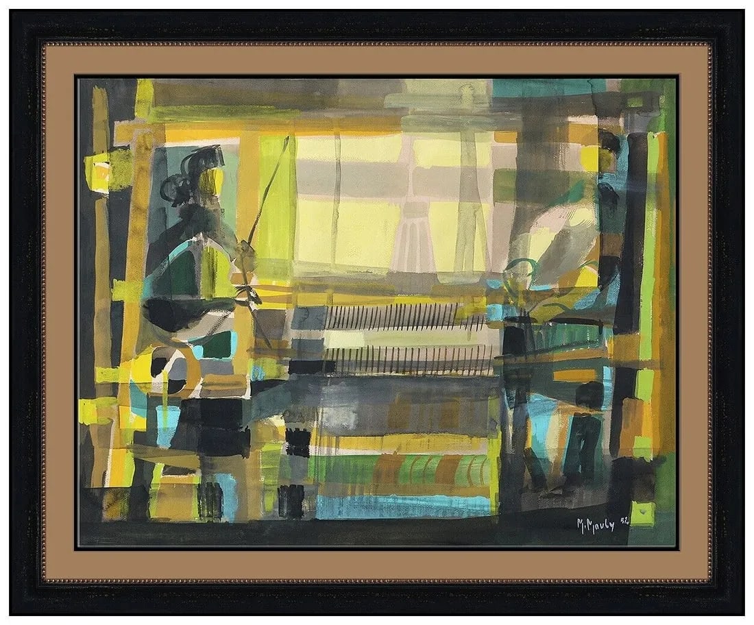 Marcel Mouly Original Gouache Painting Signed Abstract Figurative Framed Artwork (1 of 5)