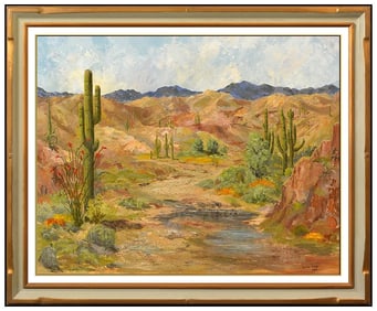 Harlan Lizer Original Painting On Canvas Board Western Landscape Framed Signed