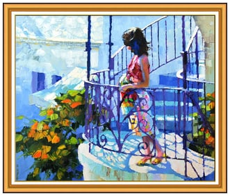 Howard Behrens Original Oil Painting On Canvas Signed Female Portrait Floral Art