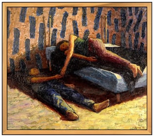 Jim Byrne Original Oil Painting On Canvas Signed Figurative Portrait City Scene