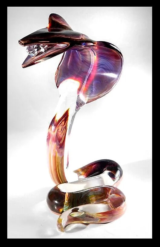 Dino Rosin Original Hand Blown Murano Glass Cobra Snake Crystal Facet Signed Art (1 of 3)