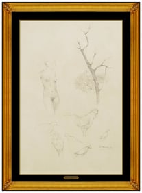 Armando Garcia Nunez Original Charcoal Drawing Signed Nude Female Nature Artwork