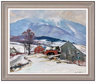 Aldro At Hibbard Vermont Winter Scene Painting Oil On Board Signed Landscape Art