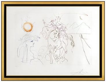 Salvador Dali Hand Signed Color Etching Caesar Cleopatra Framed Surreal Artwork