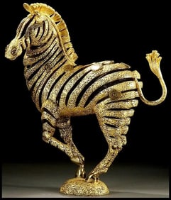 Jiang Tie Feng Original Golden Zebra Bronze Sculpture Signed Chinese Art