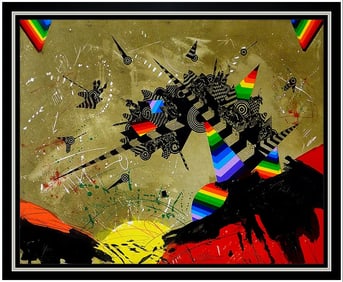 Georges Dussau Abstract Embossed Color Etching Signed Friday Large Framed Art