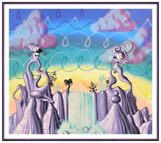 Kenny Scharf Large Aqua Pollination Screenprint Hand Signed Animated Framed Art