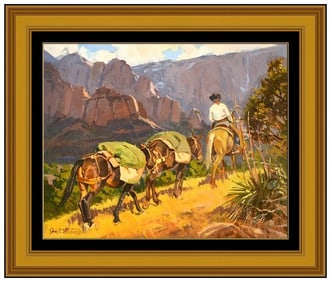 Jim C Norton Original Oil Painting On Canvas Signed Western Horse Cowboy Framed