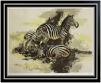 Mark King Original Serigraph Signed Zebras Art Painting Animal Drawing Large